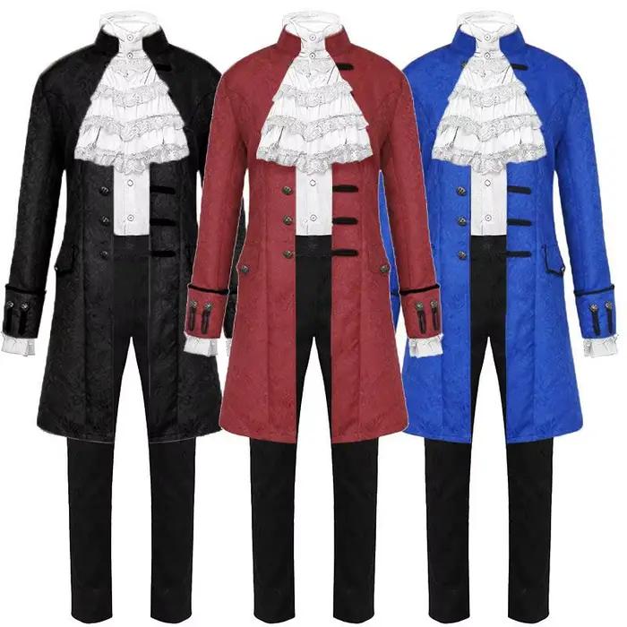 Manteau médiéval pour homme, veste queue-de-pie vintage, chemise gothique steampunk à manches bouffantes et pantalon, style victorien européen, manteau d'Halloween