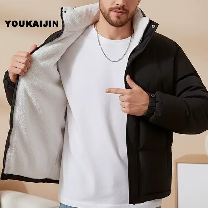 Nouveauté hommes doudoune noir col montant manteau épais avec doublure polaire blanche hiver chaud décontracté fermeture éclair vêtements d'extérieur pour homme