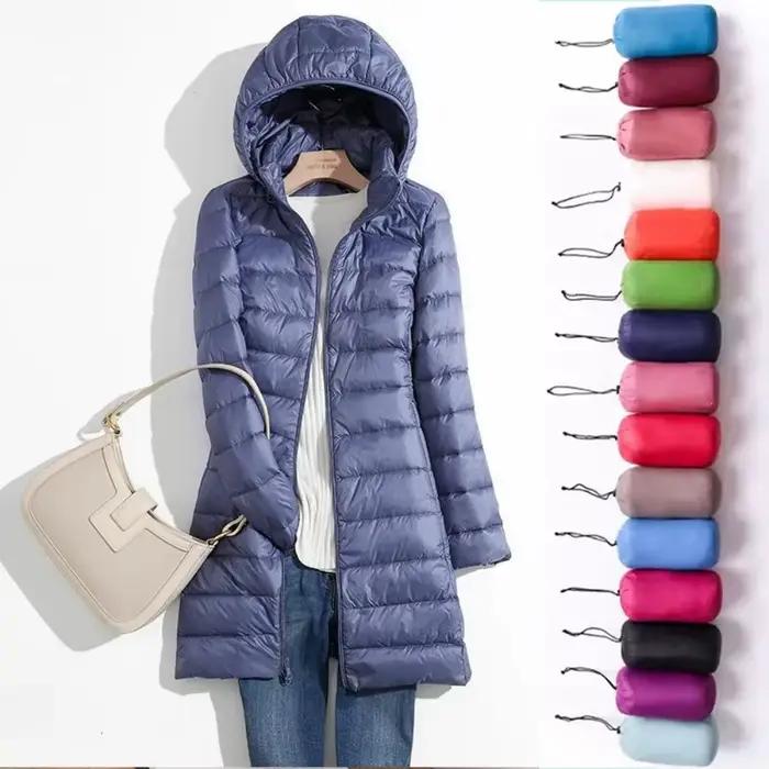Manteau en duvet léger grande taille 5xl 6xl 7xl automne femmes printemps automne Ultra léger longue doudoune femme à capuche manteau mince