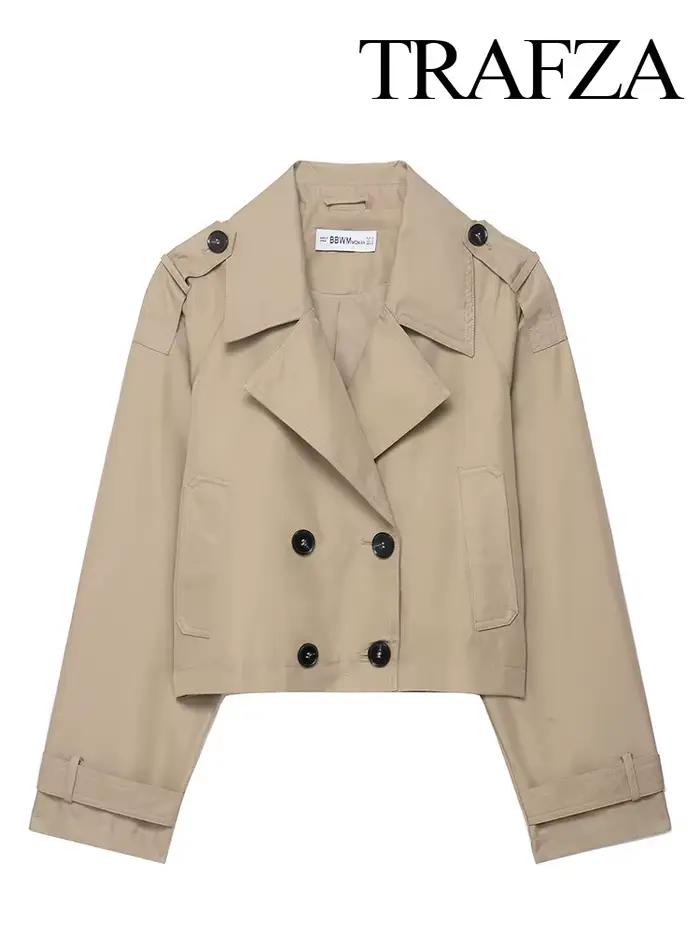 HH femmes poches revers Double boutonnage veste femme automne hiver polyvalent haute rue décontracté à manches longues manteau élégant