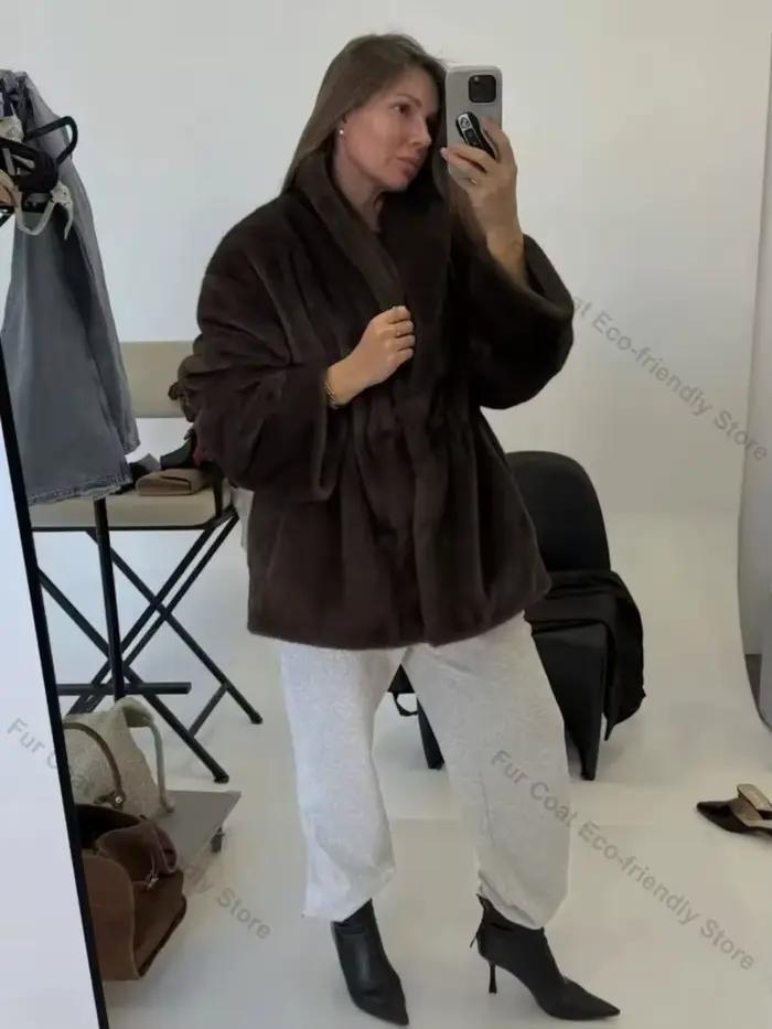 Manteau en fausse fourrure de vison pour femme, veste courte luxueuse et douce, élégante, pour les fêtes, mode hiver, vêtements d'extérieur