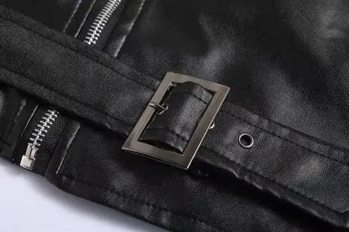 Veste pour homme Hip Men, couleur unie, veste élégante pour homme, coupe ajustée, en simili cuir, avec fermeture éclair diagonale et ajustement par ceinture MWT601281