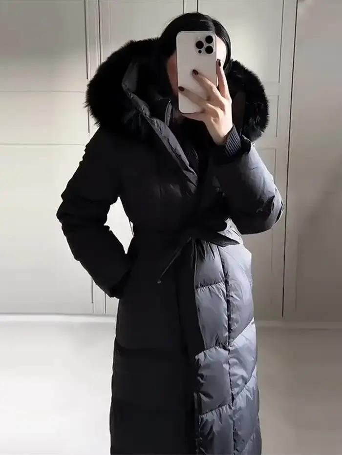 2025 hiver fourrure à capuche longs manteaux femmes à lacets fermeture éclair épais chaud Parka dame vêtements d'extérieur avec ceinture décontracté coupe-vent vêtements