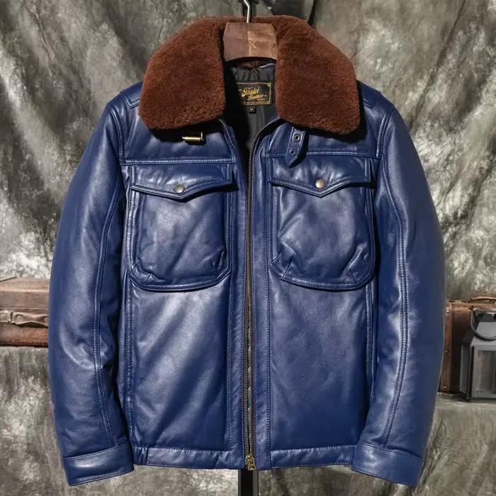 Veste en cuir véritable avec peau de mouton naturelle, col rabattable amovible, style décontracté, grande taille 5XL pour homme, idéale pour l'hiver et les occasions quotidiennes