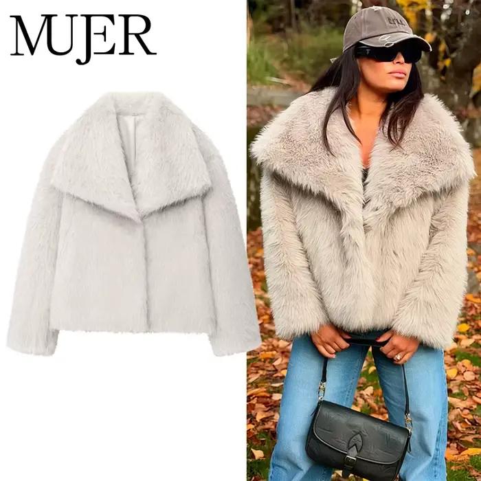 MUJER manteau en fausse fourrure pelucheuse veste femme 2025