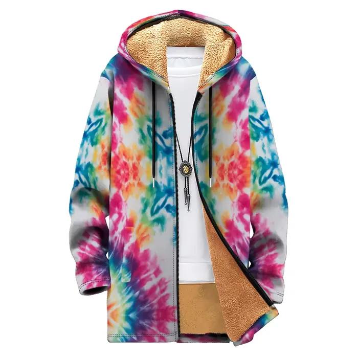 Veste à capuche colorée arc-en-ciel, confortable, unisexe, dégradé de teinture par nouage, imprimé tourbillon, manteaux doublés doux en peluche, Streetwear à la mode, hiver