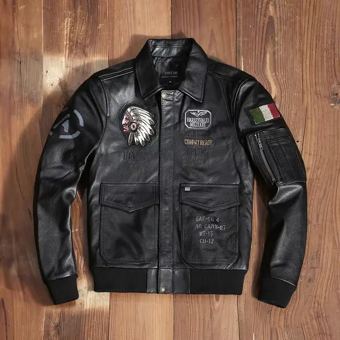 Vol A2 pilote indien cuir de vache moto vin rouge veste 100% peau