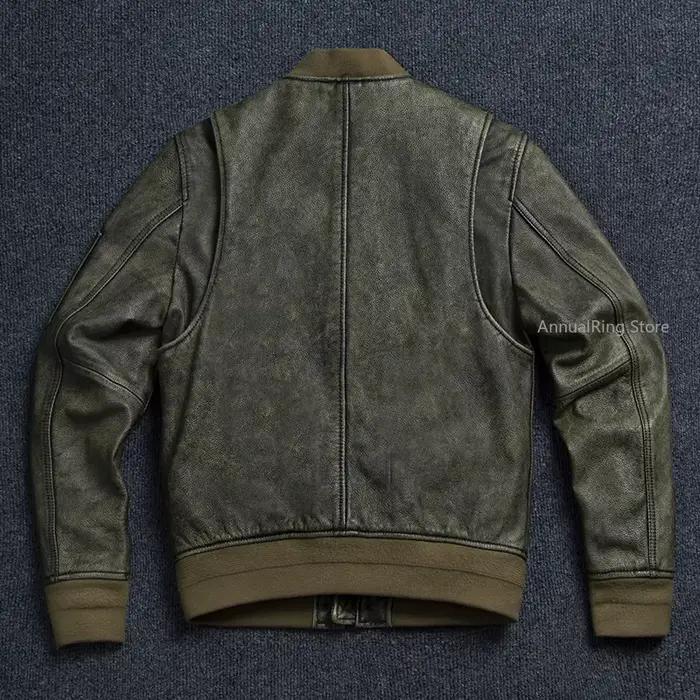 Veste en cuir rétro pour hommes, vert armée MA1, combinaison de vol en cuir de vache naturel, manteau court, vêtements d'équitation pour moto, nouvelle collection 2025