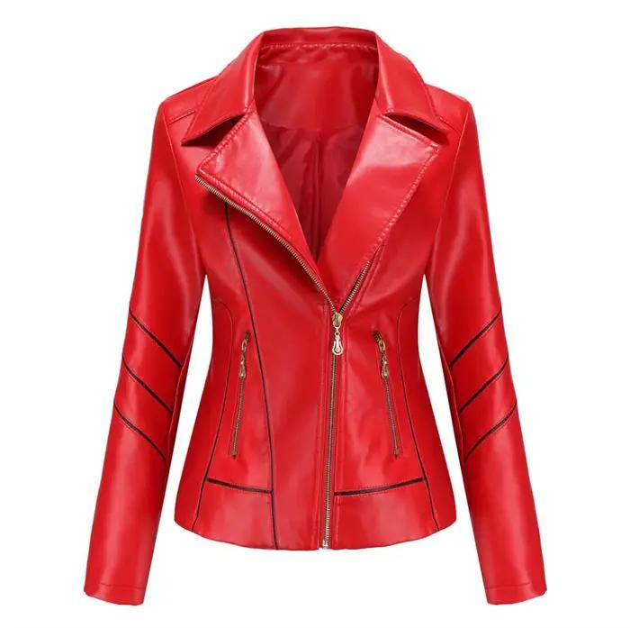 Veste en simili cuir PU rouge pour femmes