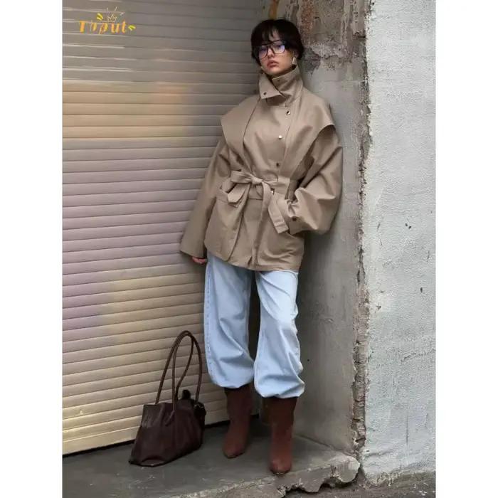 Trench-Coat à lacets et col montant pour femme