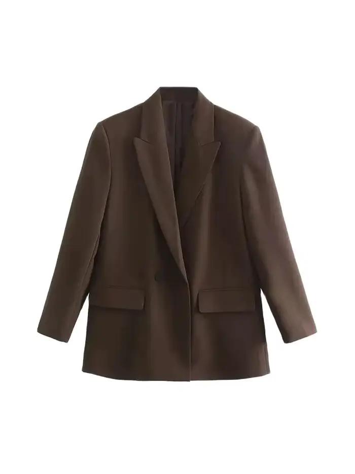 Femmes mode Double boutonnage coupe ample Blazer manteau Vintage à manches longues poches vêtements de dessus