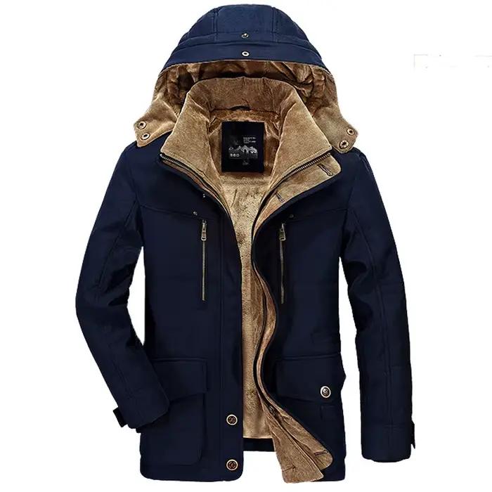 Veste d'hiver homme Parka épaisse avec capuche détachable, multi-poches, coton remplissage, polyester matériau, idéale pour les saisons froides, grandes tailles, extérieure