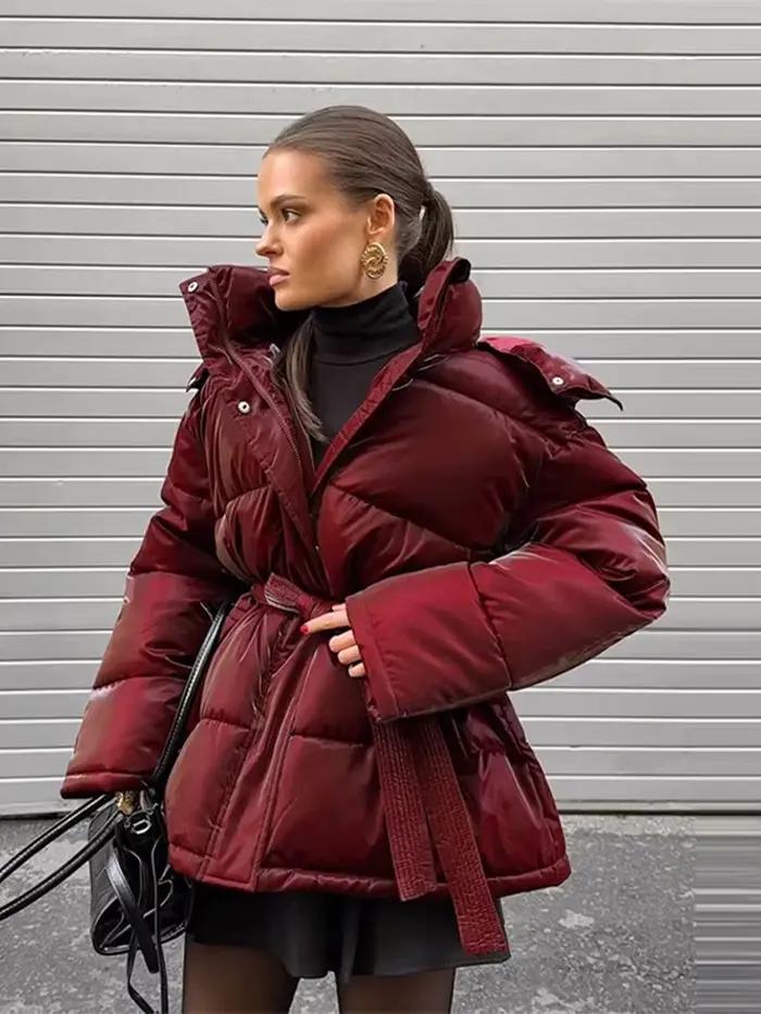 Chic femmes brillant rose à capuche doudoune surdimensionné palangre hiver coton rembourré manteau mode chaud vers le