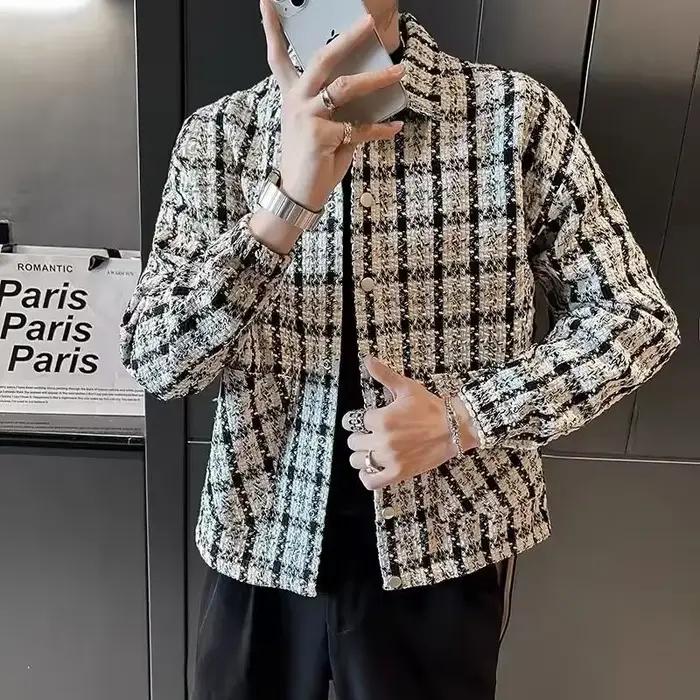 Manteau à carreaux pour homme style coréen épais pour automne et hiver veste extérieure élégante et confortable occasions quotidiennes