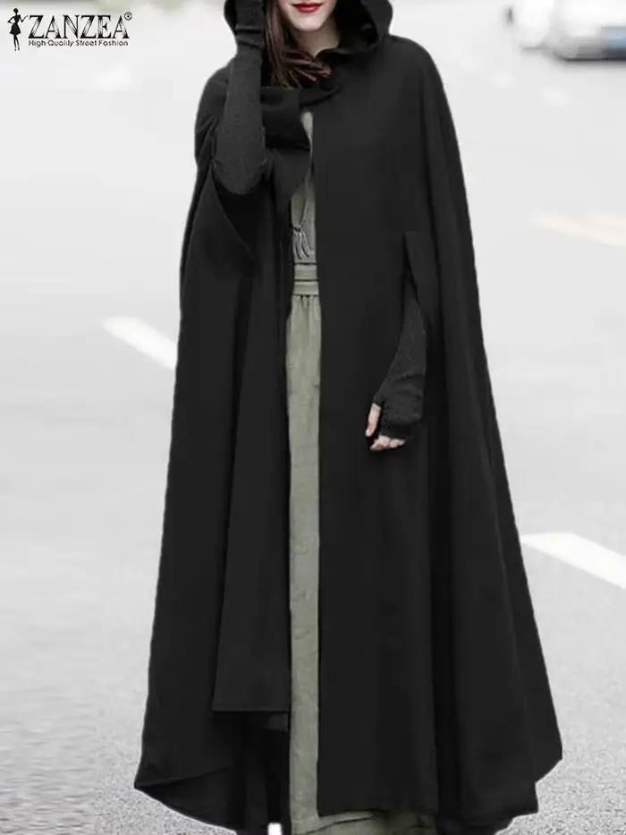 Femmes mode sweats à capuche longues Capes 2024 ZANZEA automne manteaux décontractés ample solide Ponchos hiver manteau