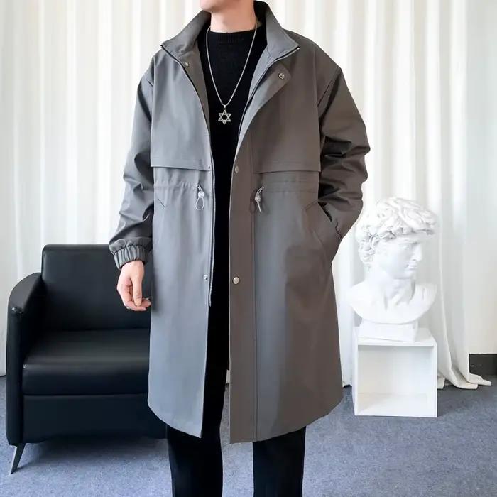 Manteau coupe-vent à col montant pour hommes, trench-coat, beau, streetwear, mode masculine, nouveau, coréen, automne