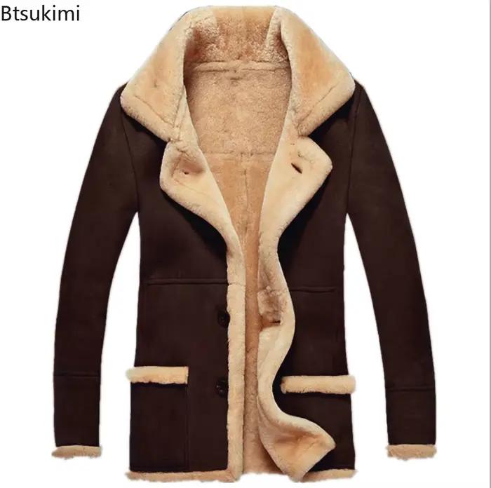 Hommes vestes en fausse fourrure pardessus d'hiver épaissi doublure en peluche revers résistant au froid Style européen