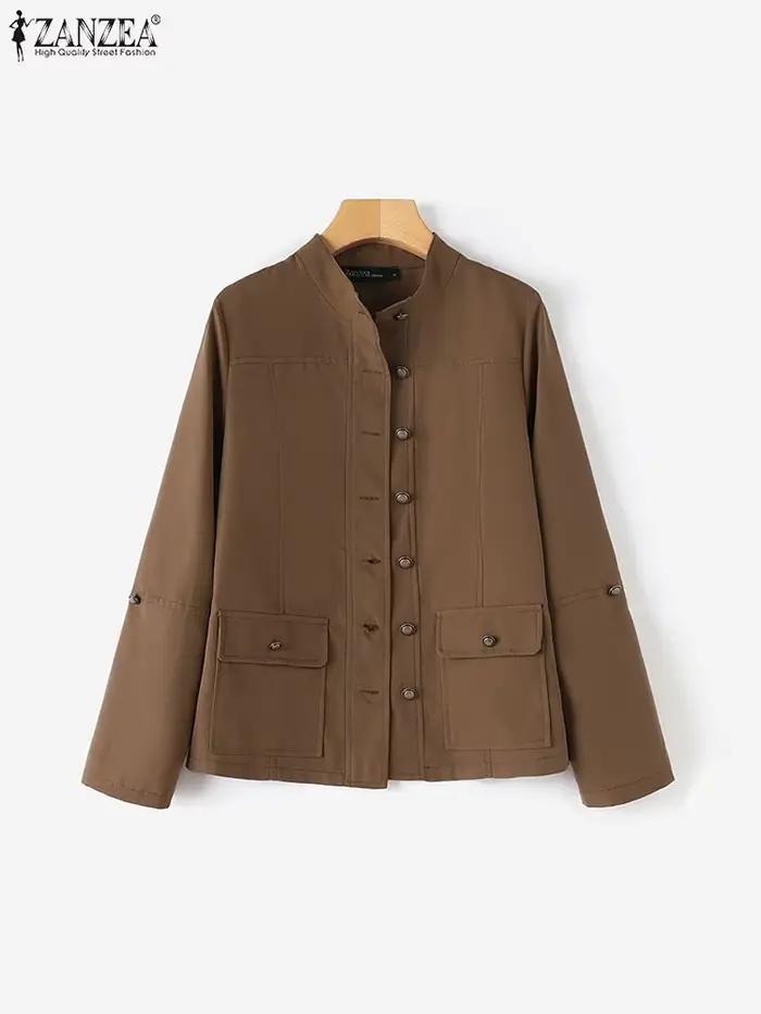 ZANZEA mode OL vestes femme à manches longues col montant vêtements d'extérieur automne Vintage fête