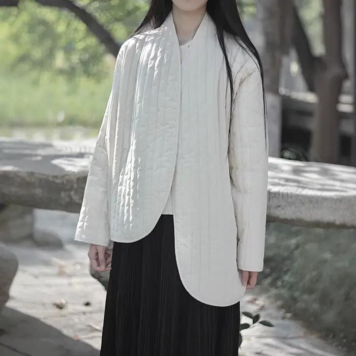 2025 Nouvelle veste vintage en coton chaud pour femme avec cravate