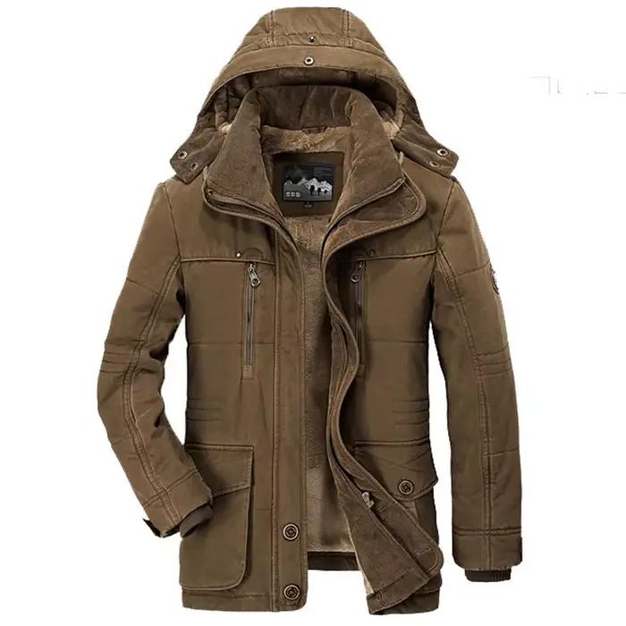 Veste d'hiver homme Parka épaisse avec capuche détachable, multi-poches, coton remplissage, polyester matériau, idéale pour les saisons froides, grandes tailles, extérieure