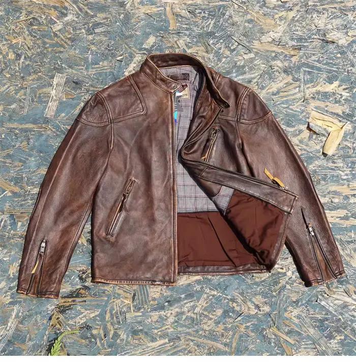 Veste en cuir véritable YR!Top.Retro Brown classique vintage pour homme style années 1920 décontracté à col rabattu pour toutes saisons et occasions voyage