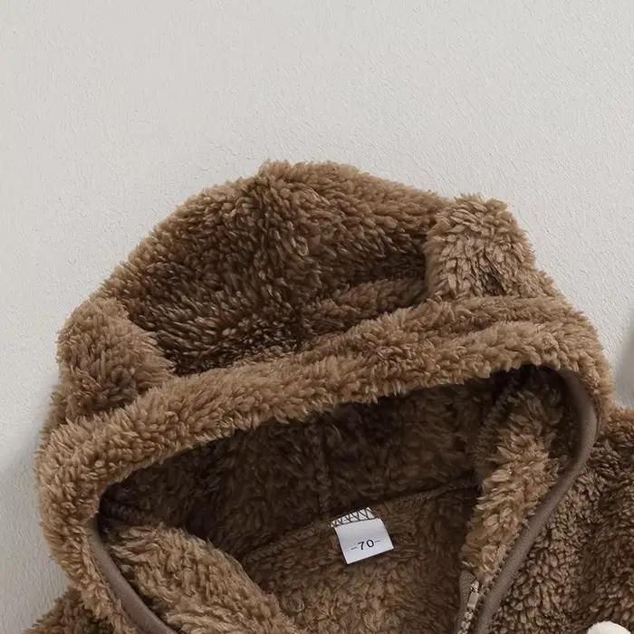 Veste d'hiver moelleuse pour garçon/girl avec capuche à tête de ours, polyester, waffle, ajustement parfait pour les enfants de 4 à 6 ans, pour toutes les saisons