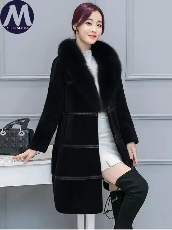 Manteau de fourrure femmes automne hiver nouveau élégant Imitation renard col de cheveux chaud