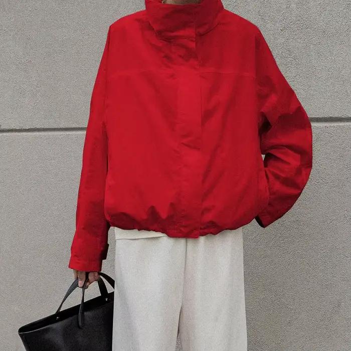 Manteau Linad Street Chic Rouge Col Roulé Veste Automne Décontracté Pour Femmes Occasions Spéciales