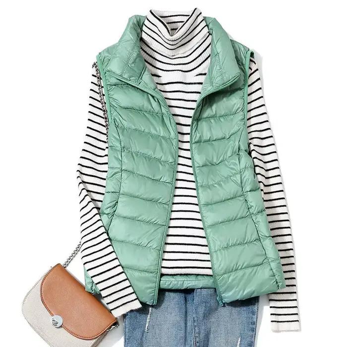 Gilet en duvet ultra léger pour femme, veste en fibre mince, gilet portable pour fille, léger, coupe-vent, toutes saisons, nouveau, 2023