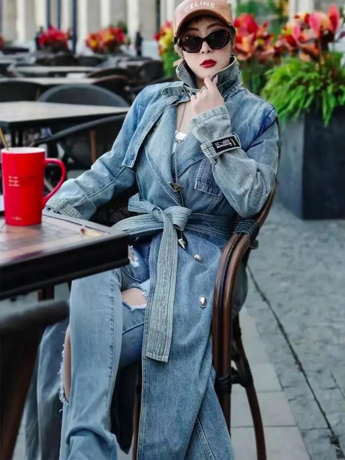 Manteau Long en Denim pour Femme, Combinaison de Luxe, Automne et Printemps