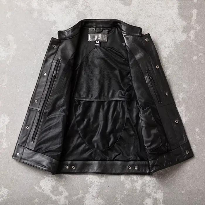 Gilet de motard en cuir de vache véritable pour hommes