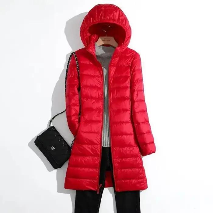Manteau en duvet léger grande taille 5xl 6xl 7xl automne femmes printemps automne Ultra léger longue doudoune femme à capuche manteau mince