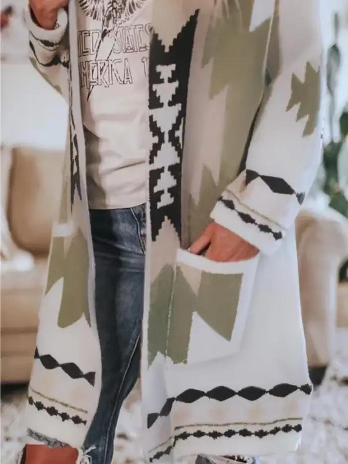 Cardigan décontracté à manches longues et col en V pour femmes, manteau Tralike, imprimé, dames, grande taille, automne, hiver, nouveau