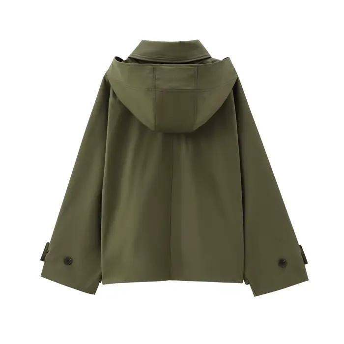 MUJER Trench Coat à capuche pour femme Coupe-vent à manches longues