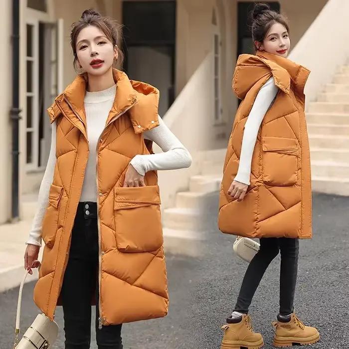 Hiver femmes longue à capuche chaud gilet