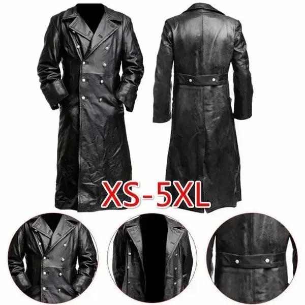Manteau de trench officier allemand de la Seconde Guerre mondiale en simili cuir pour homme costumes cosplay rassemblements historiques occasions spéciales