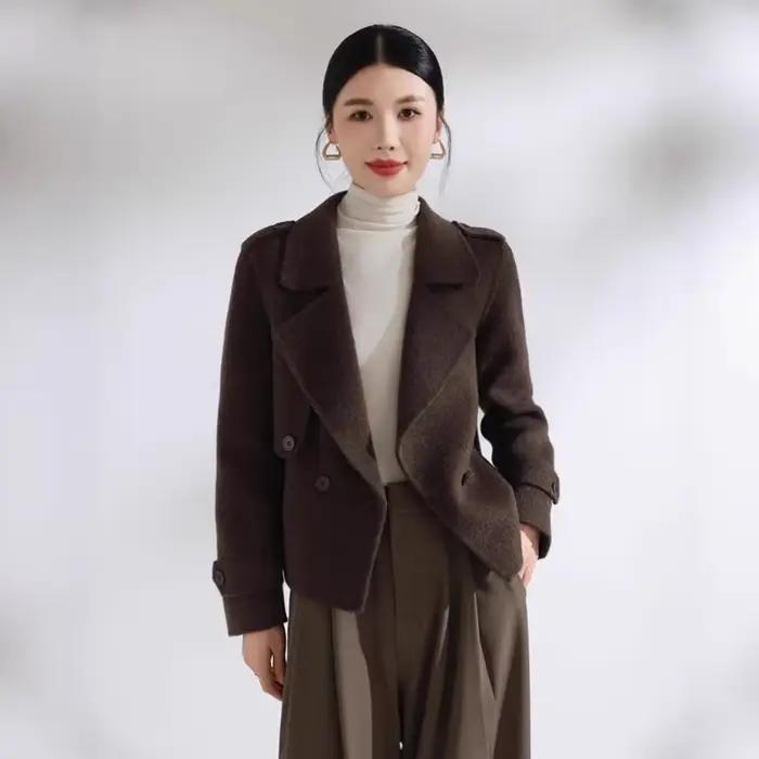 Vestes d'hiver 100% laine pour femmes, manteaux courts à col roulé, vêtements d'extérieur en laine non doublés, vêtements féminins