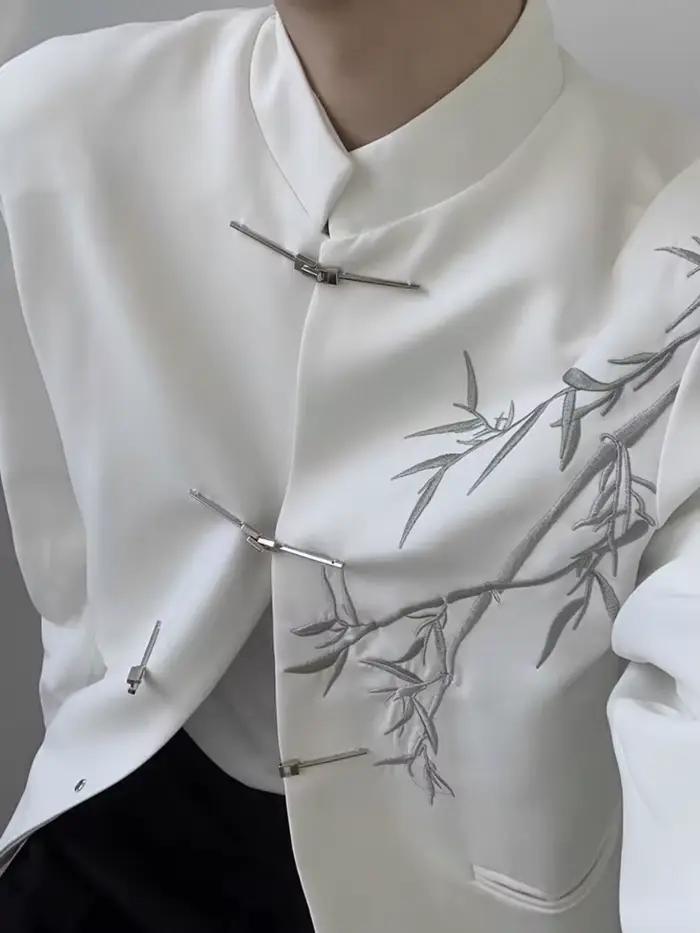 Veste blanche pour hommes avec broderie manteaux chinois mode originale 2025 costumes et blazers pour hommes à la mode nouveau en Premium