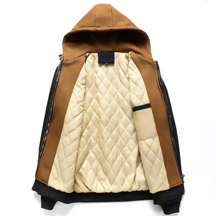 Veste matelassée pour hommes, faux deux pièces à capuche, polaire, coupe ample, décontractée, manteau d'hiver pour jeunes, vêtements d'extérieur tendance, nouvelle collection 2025