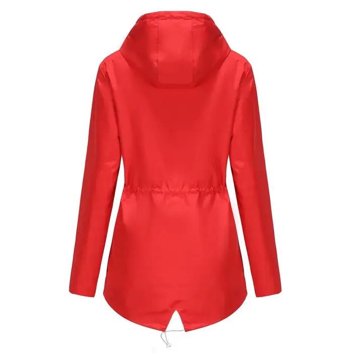 Veste à capuche imperméable bleue pour femmes, manteau décontracté à la mode, cordon de serrage à la taille, coupe-vent rouge vert jaune noir pour les sports et les occasions quotidiennes