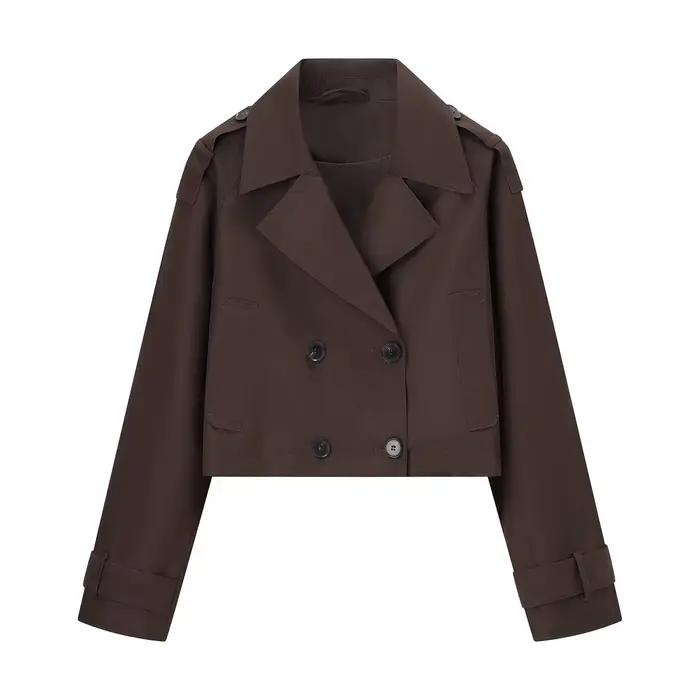 Veste coupe-vent courte à double boutonnage pour femme, polyvalente et à la mode