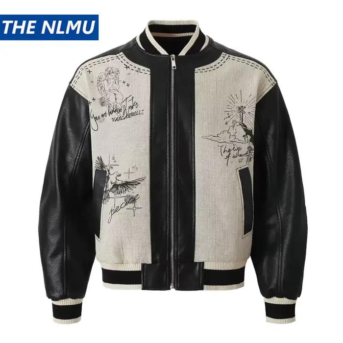 Veste Vintage en cuir PU pour hommes, Patchwork, vestes d'université de rue, Hip Hop, Streetwear, vestes de Baseball urbaines tendance pour hommes