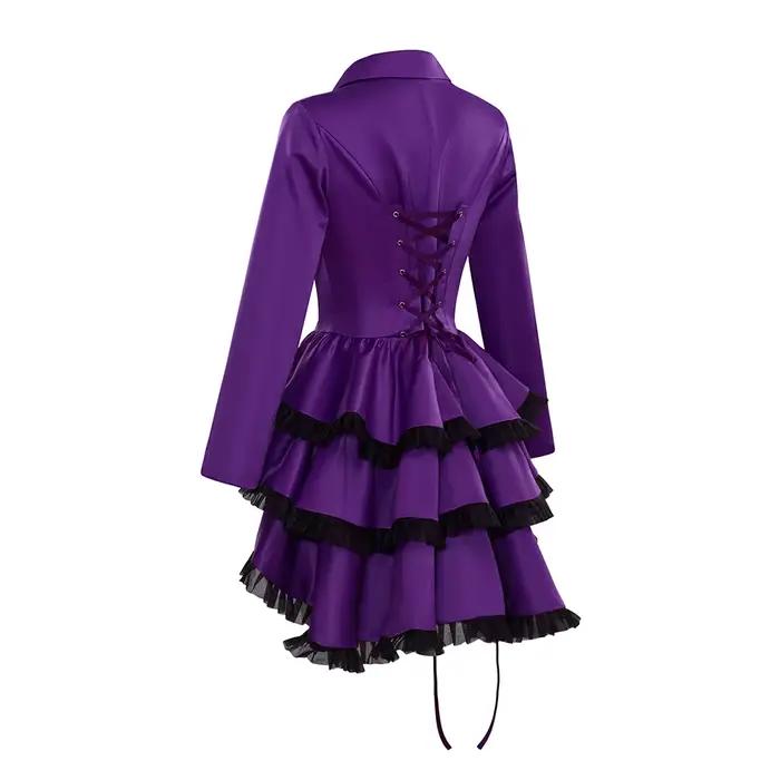 Veste gothique victorienne steampunk pour femmes, veste à queue-de-pie violette, robe gothique, ourlet à volants, costume médiéval pour Halloween et carnaval