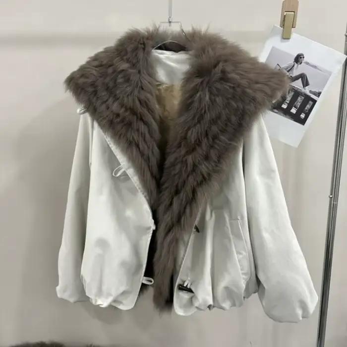 Manteau d'hiver européen, nouveau style, col en laine à grand revers, parka en coton avec doublure en coton, chaud, ample et amincissant