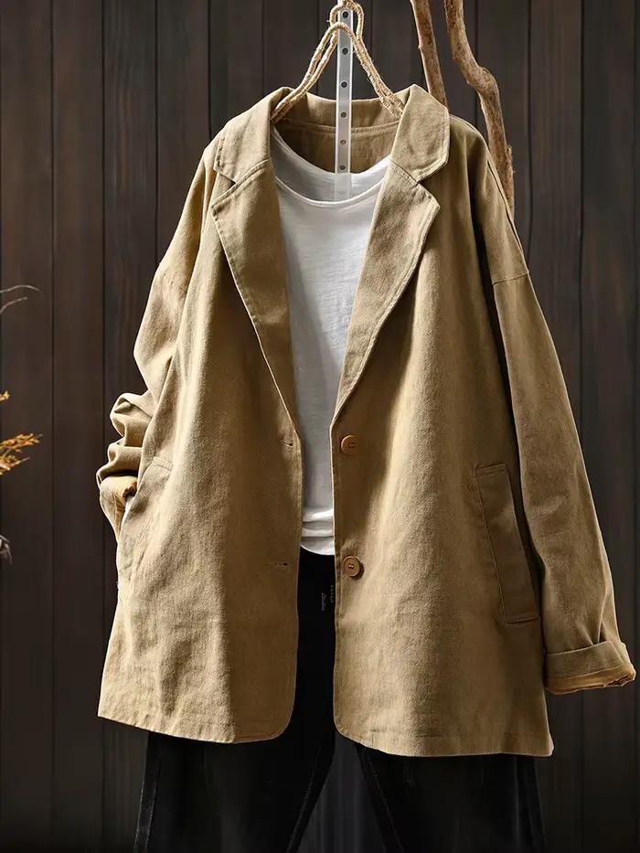 Haute qualité femmes décontracté manteaux sur mesure nouveauté 2025 automne Style Vintage couleur unie ample femme coton vêtements d'extérieur M1895