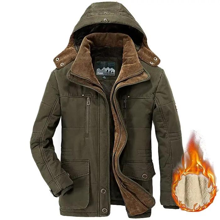 Veste d'hiver homme Parka épaisse avec capuche détachable, multi-poches, coton remplissage, polyester matériau, idéale pour les saisons froides, grandes tailles, extérieure