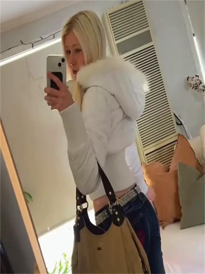Parkas femmes manteaux courts à capuche fermeture éclair manches longues épais chaud Y2k Streetwear élégant épissure travail manteau automne hiver 2025