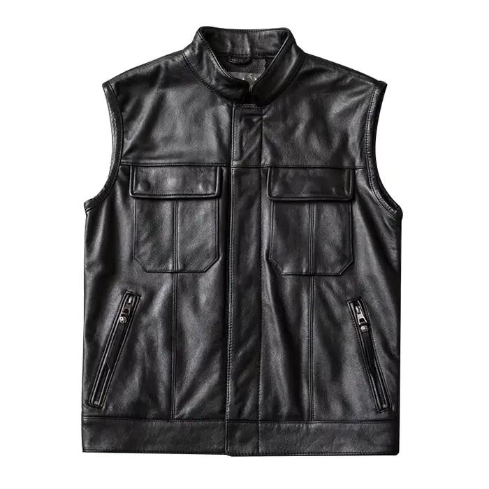 Gilet de motard en cuir de vache véritable pour hommes