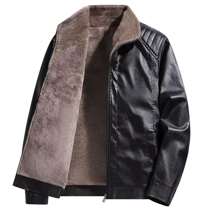 Veste en cuir PU doublée de polaire épaisse pour homme style décontracté automne hiver polyvalente et légère pour affaires et loisirs