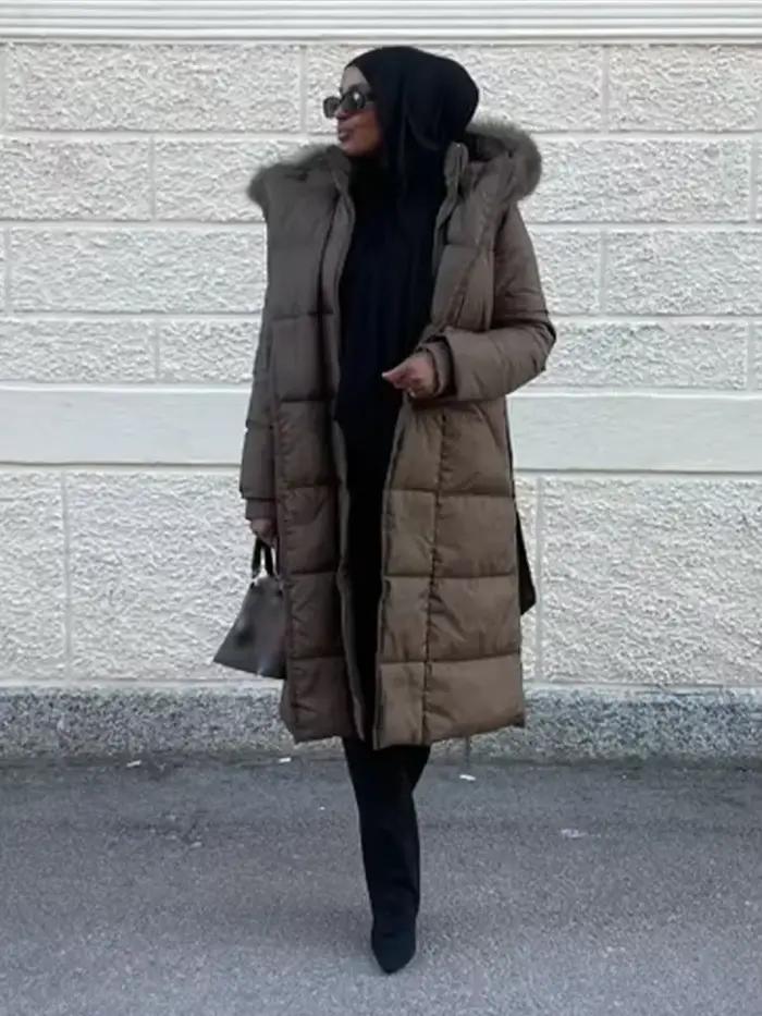 2025 hiver fourrure à capuche longs manteaux femmes à lacets fermeture éclair épais chaud Parka dame vêtements d'extérieur avec ceinture décontracté coupe-vent vêtements